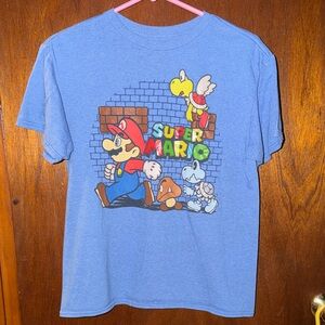 Nintendo Super Mario Blue Graphic Tee with Colorful Character Print